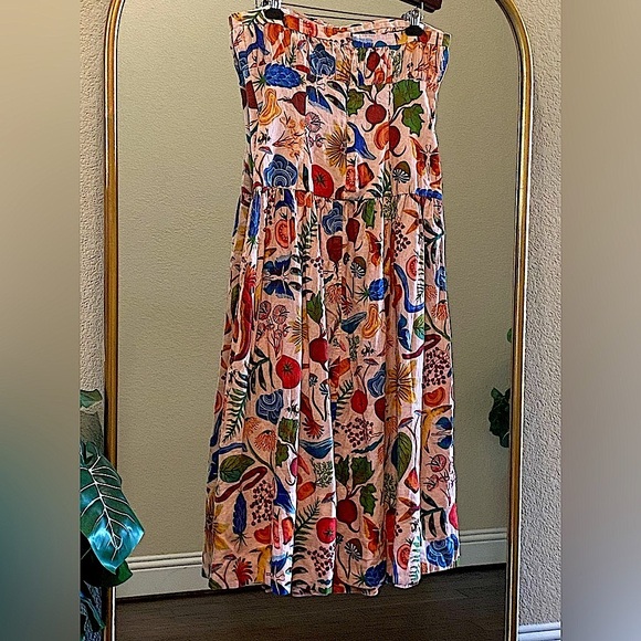 Farm Rio Bright Farm Strapless Linen Midi Dress Size L - Picture 2 of 16